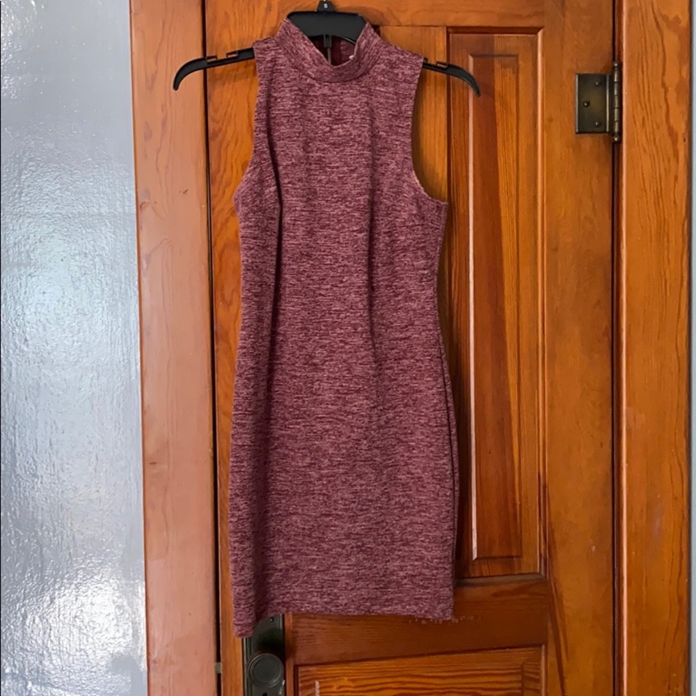 Maroon high neck body con dress